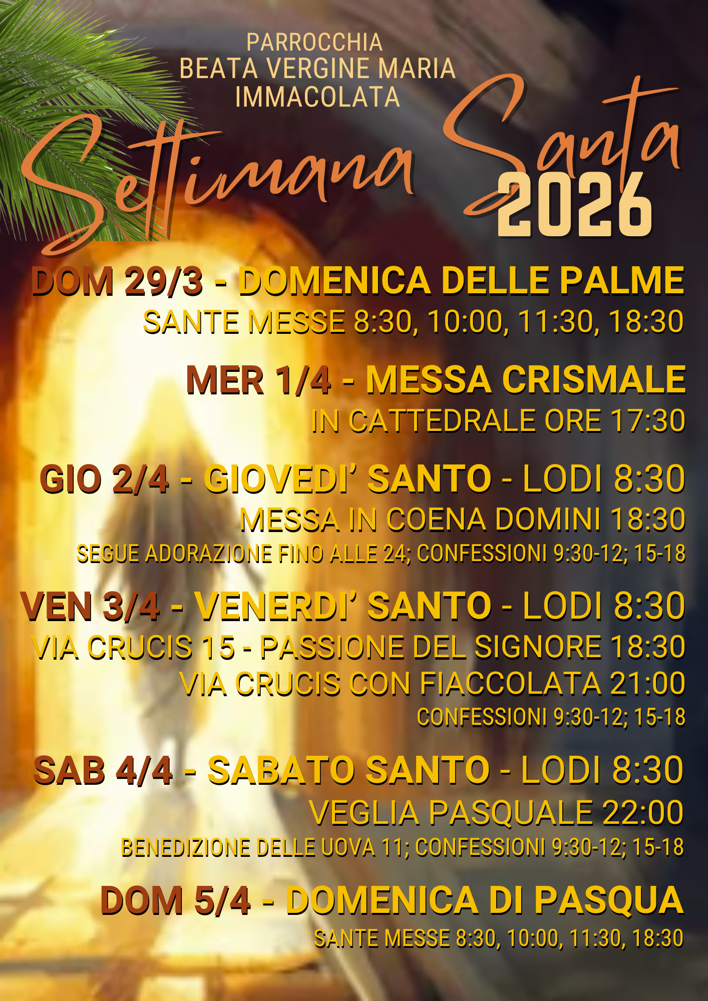 Orario delle celebrazioni della Settimana Santa